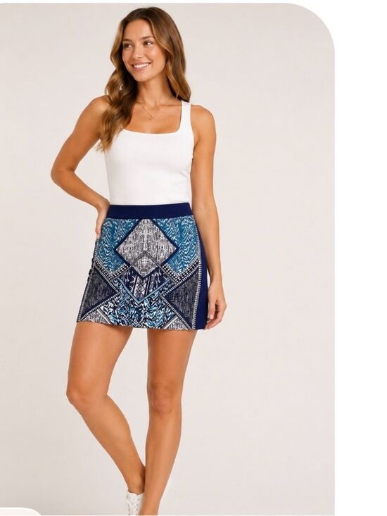 H&M Dresses & Skirts - Geometric Pattern Blue Teal and Off White Mini Skirt